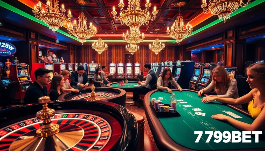 Exciting gaming action at 789BET casino showcasing players at tables.