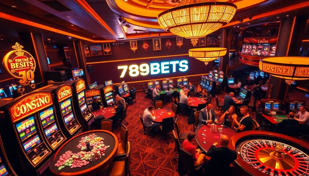 Players enjoying the excitement of 789BETS at vibrant casino tables with colorful chips and slot machines.