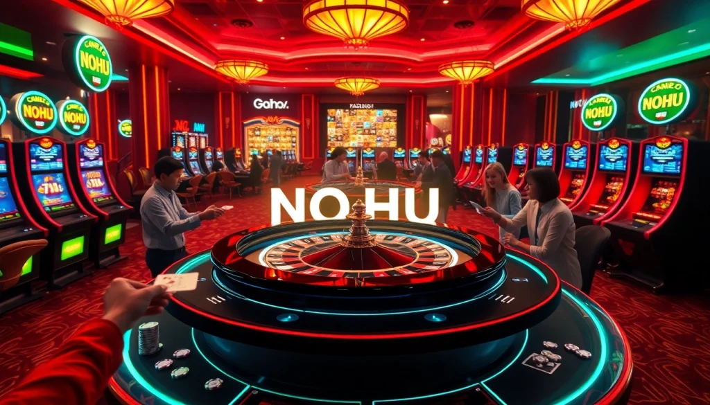 Experience the thrill of NOHU gaming with lively poker action at a vibrant casino setting.
