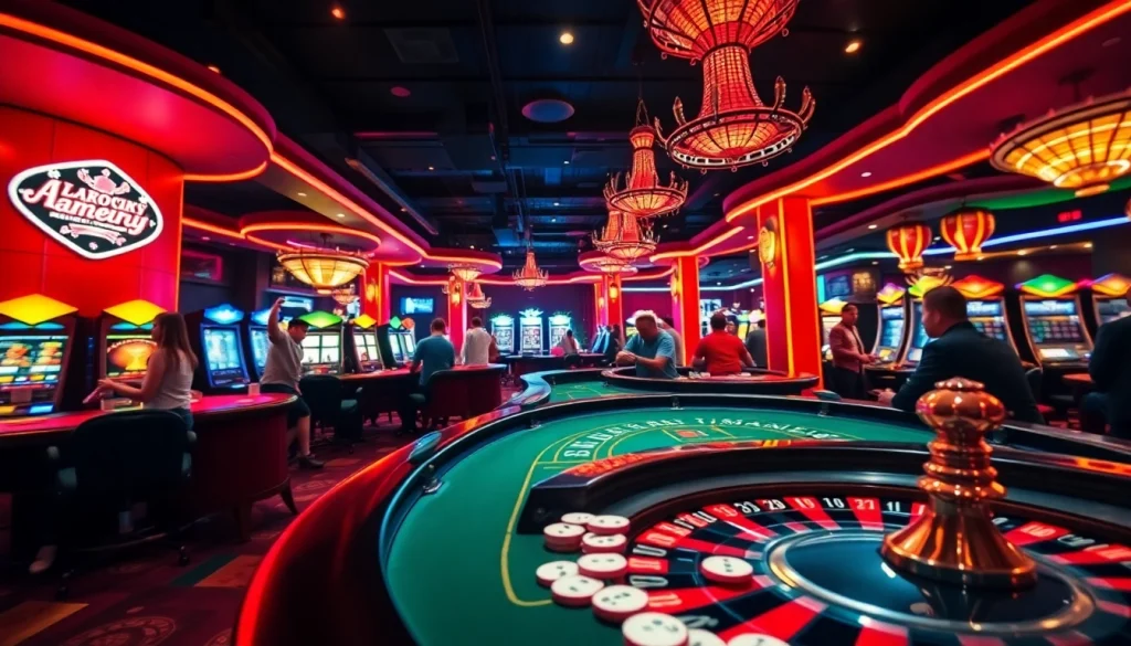 MM88 players enjoying an exciting game of poker with colorful chips and cards in a lively casino atmosphere.