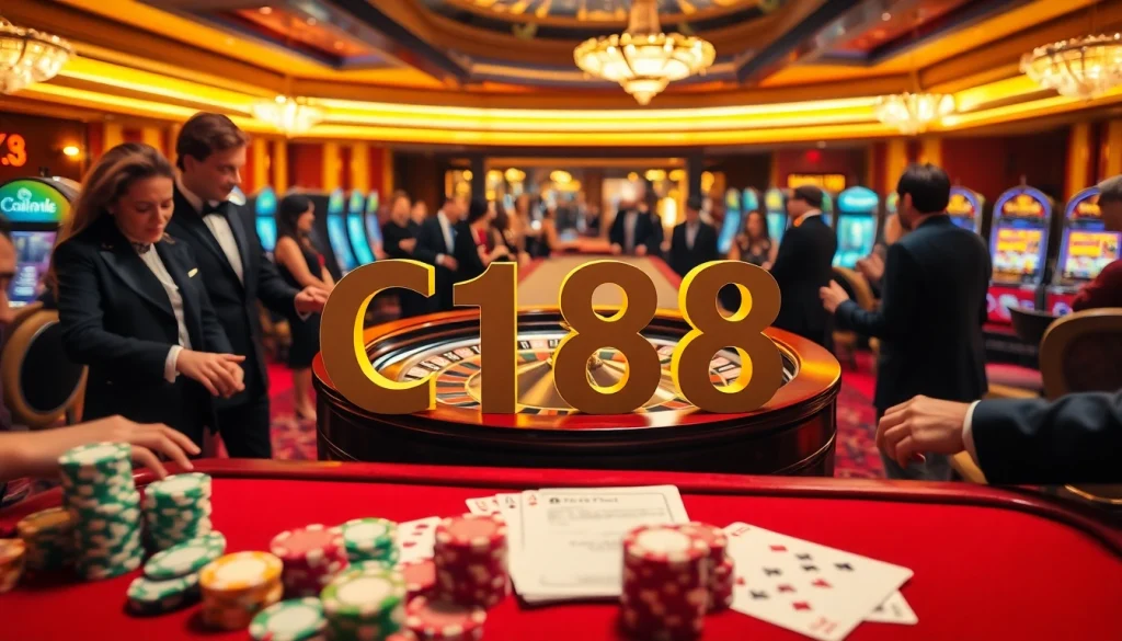 C168 depicted in an exciting casino environment with players engaged at a roulette table and vibrant gaming elements.
