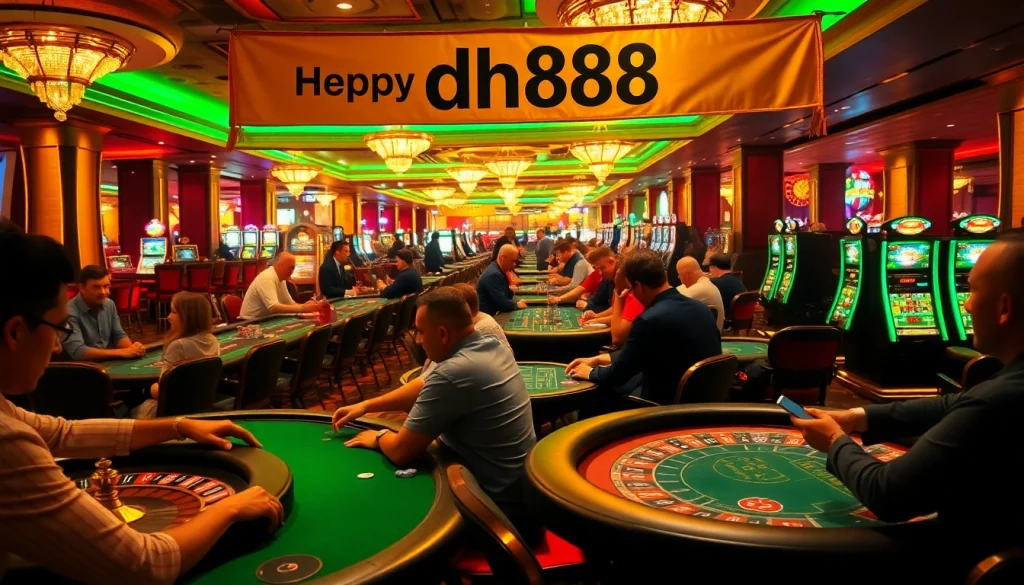 Experience the excitement of dh88 casino gaming with vibrant tables, thrilling poker players, and vibrant slot machines.