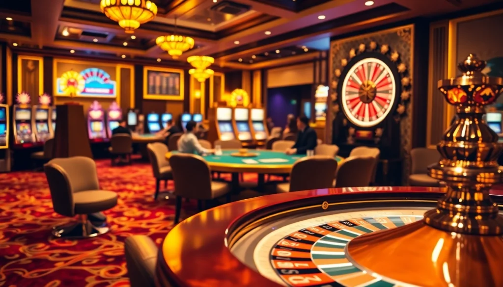 Vaobet offers an exhilarating casino experience with players engaging in thrilling games and betting activities at vibrant tables.